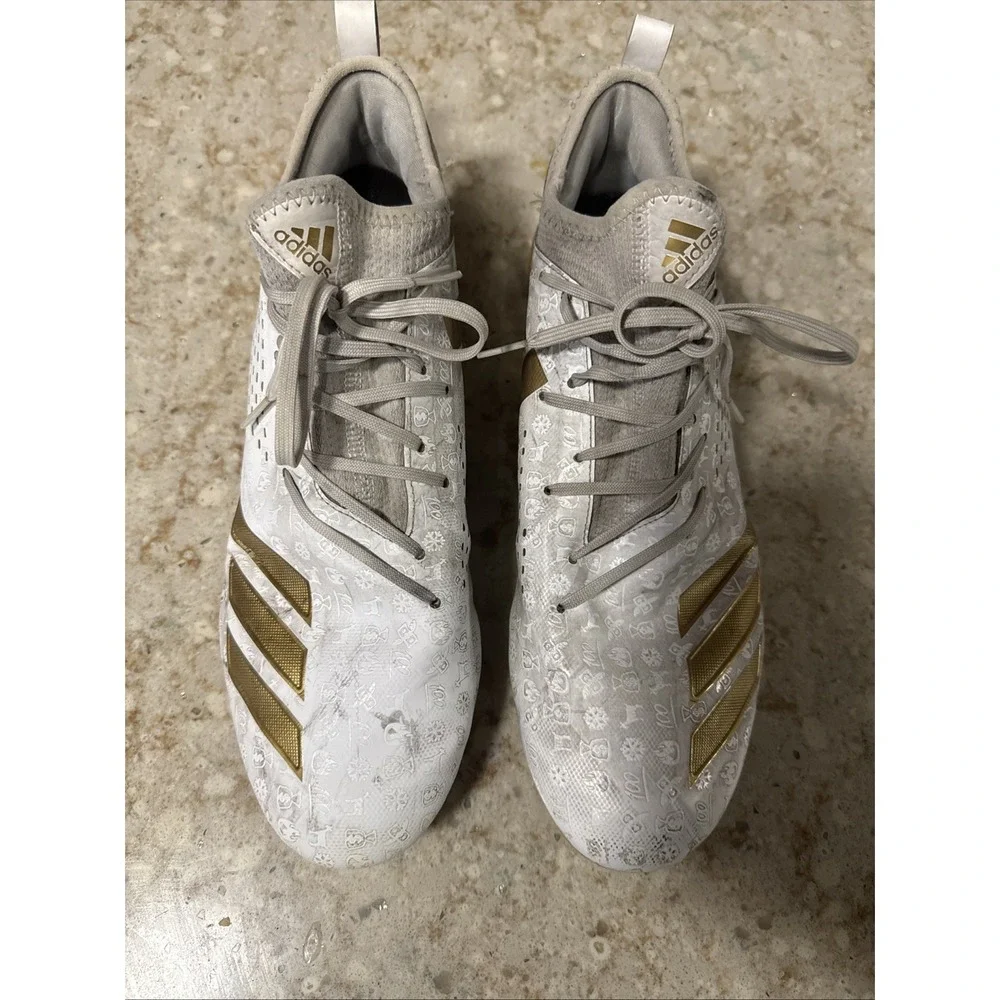 Size 12 Adidas Adizero White Metallic Gold Football Cleats